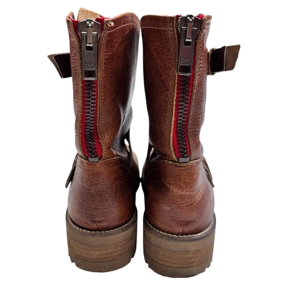 Freebird by Steven Tan/Brown Leather Block Heel Zipper Ankle Boots 8 - Picture 7 of 11